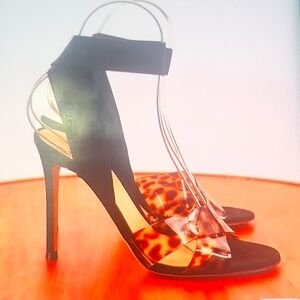 Gianvito Rossi Women Plexi Leopard Black Criss Cross Heels Size US 8.